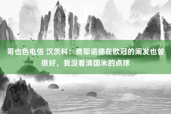 哥也色电信 汉茨科：费耶诺德在欧冠的阐发也曾很好，我没看清国米的点球